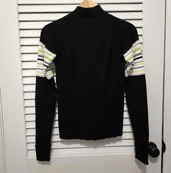 Daisy Fuentes Women's Sweater Small Black Lime Green "Ski Lodge" Quarter Zip R… - Picture 2 of 5